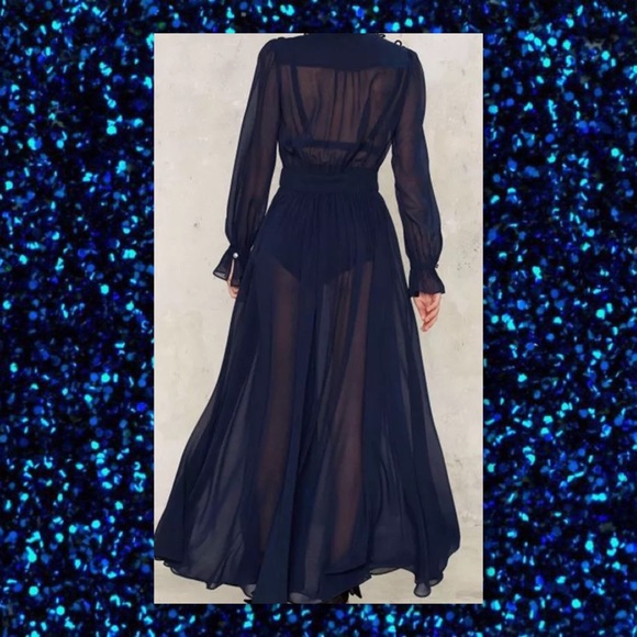 SOLD🆕 Gorgeous Navy Chiffon Sheer Maxi Dress - Picture 4 of 4